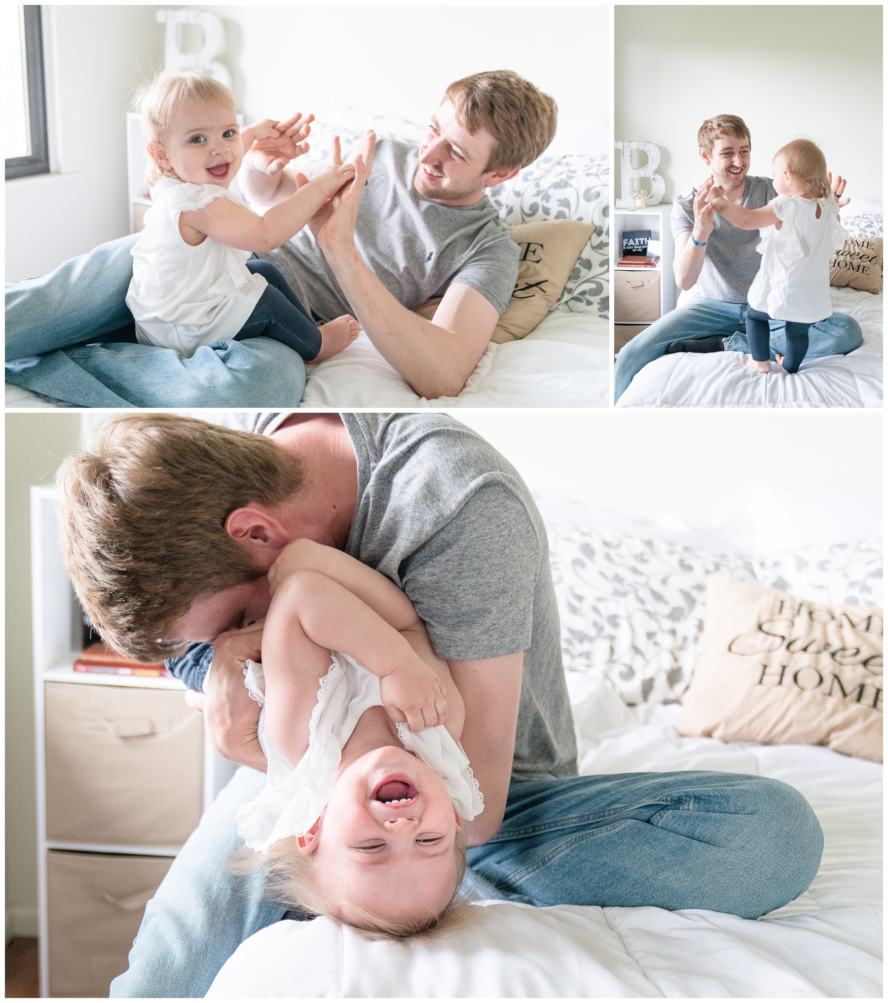 Lifestyle Family Session -daddy and daughter on bed