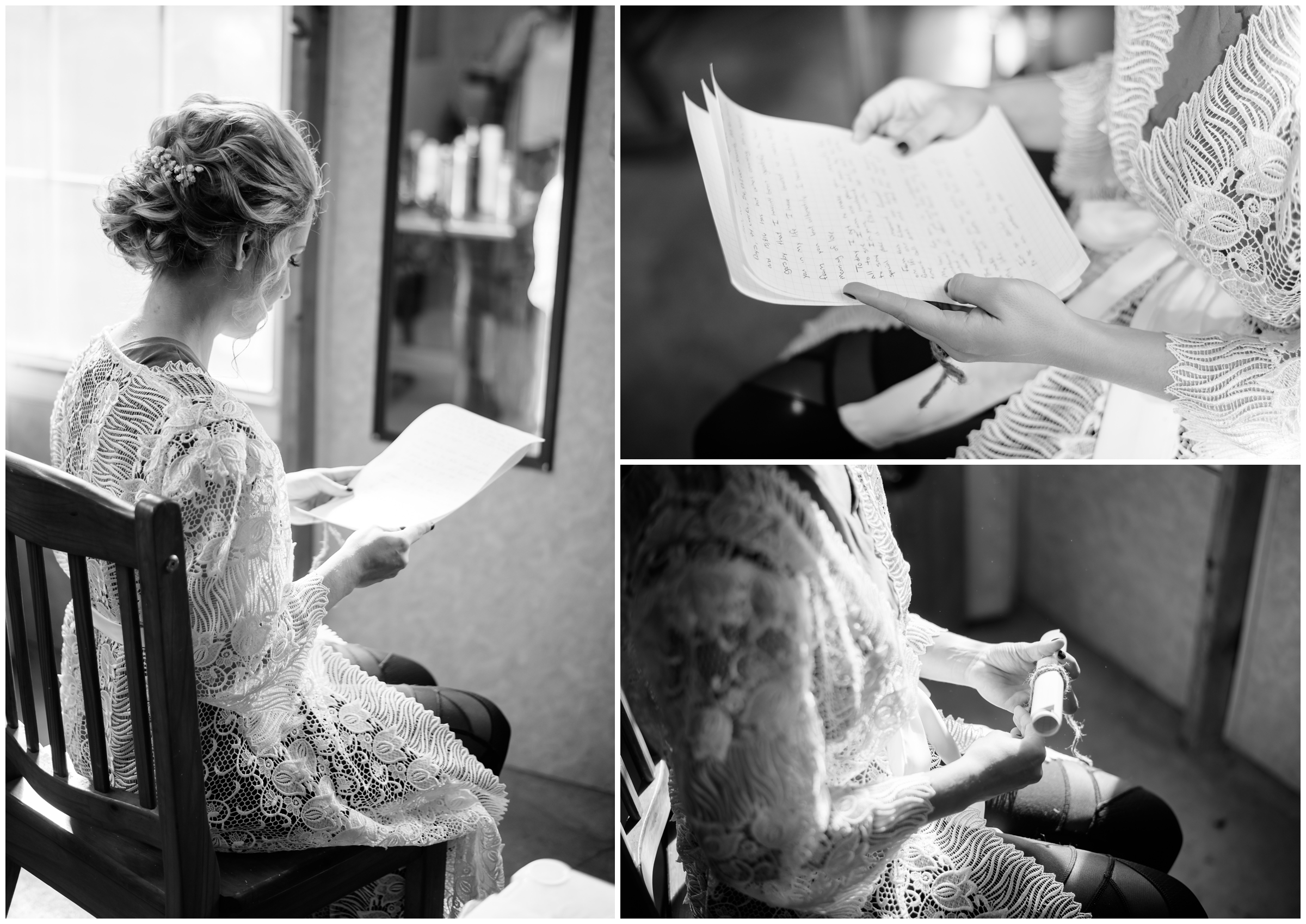 Bride reading love letter