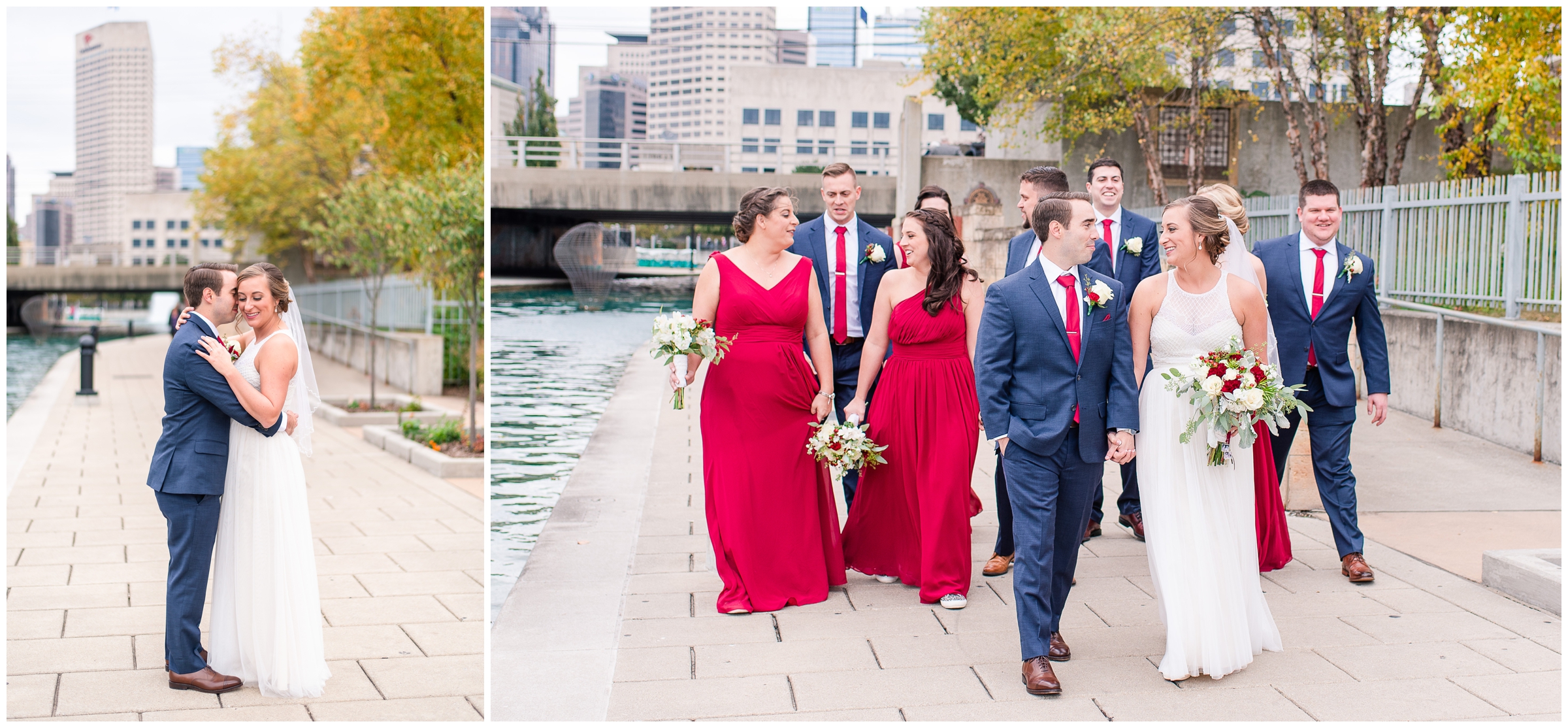 Bridal party photos on the Indianapolis Canal