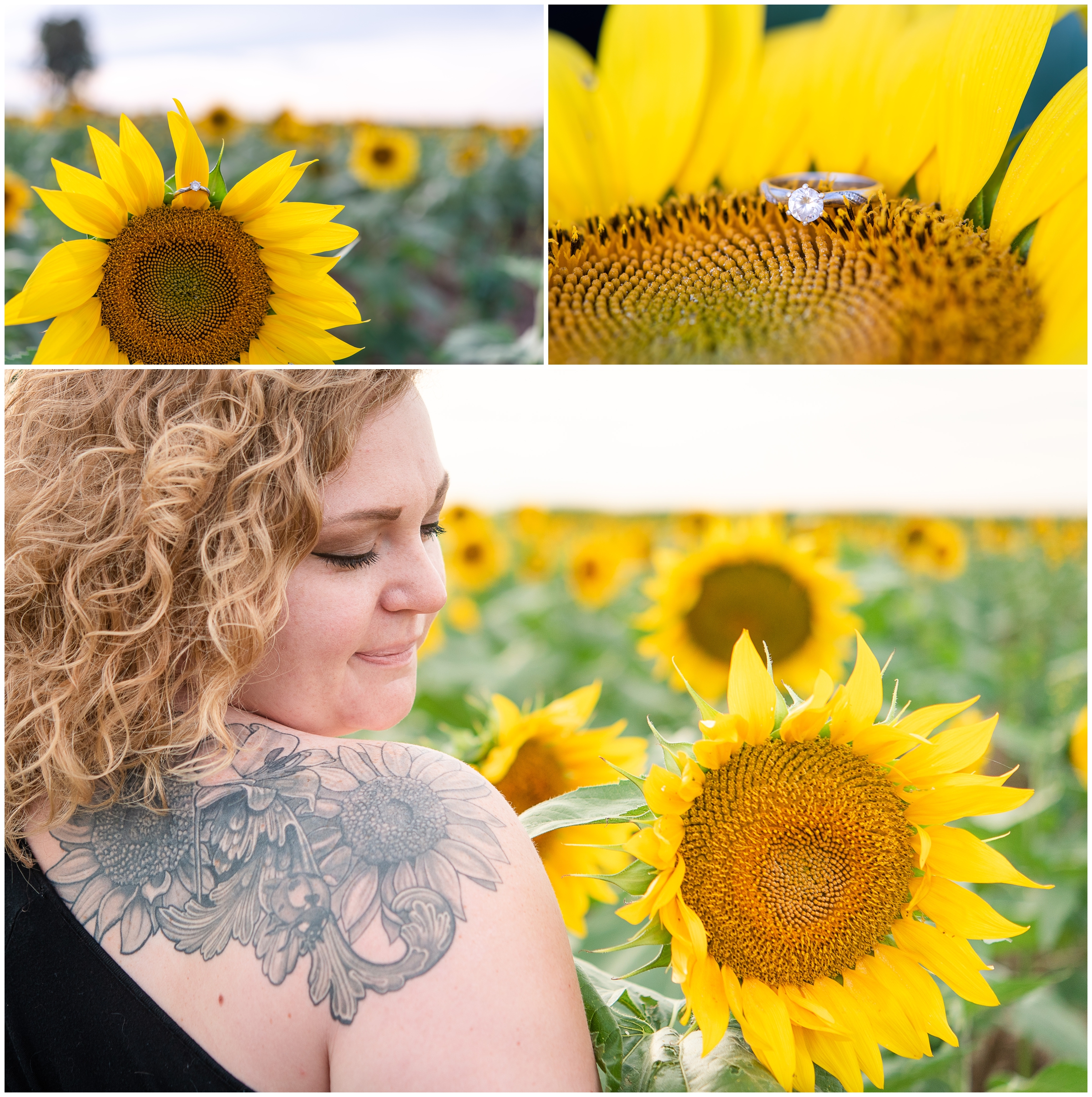 Engagement Ring on Sunflower and sunflower tattoo