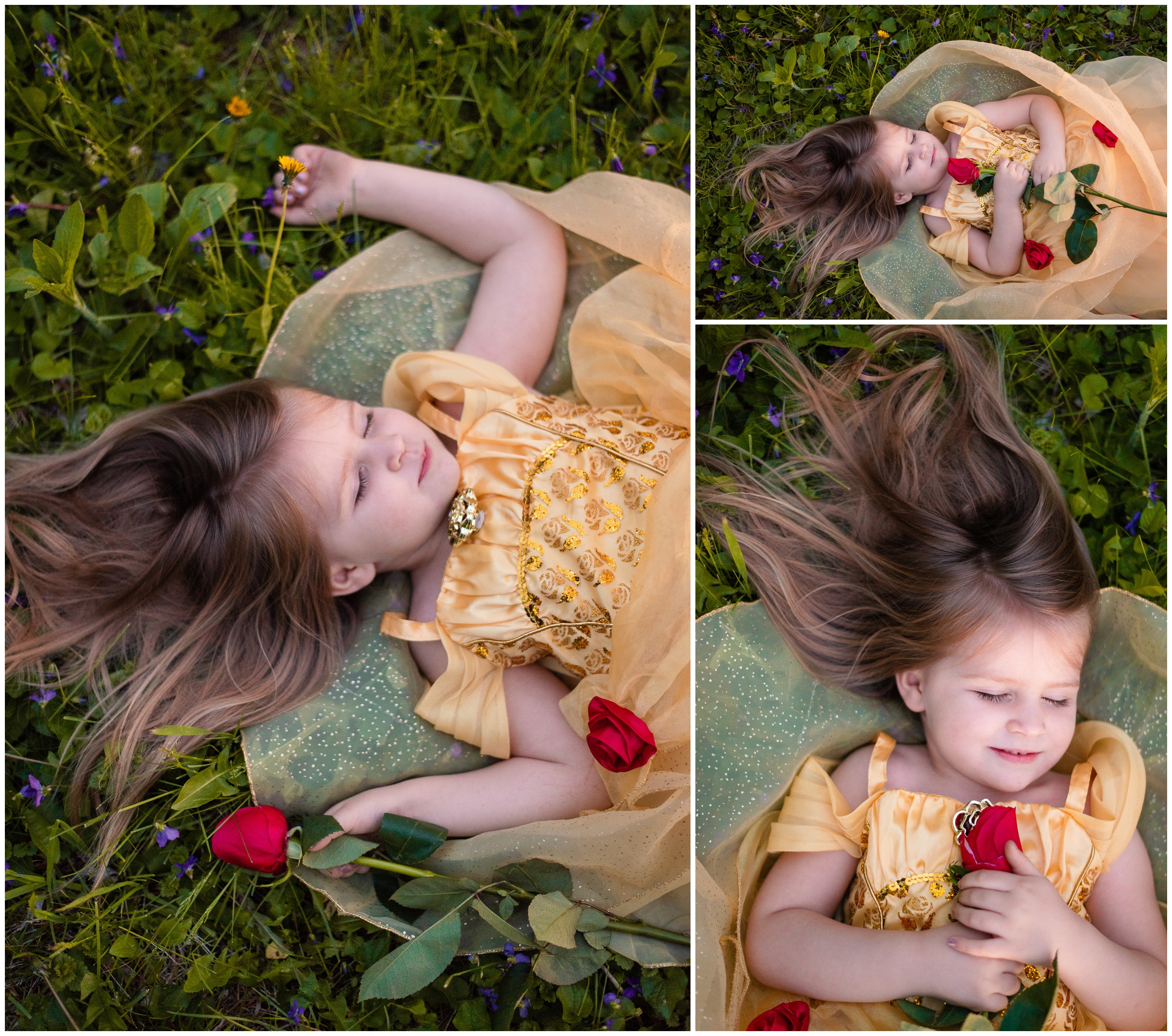 Sleeping Belle with Rose in forest