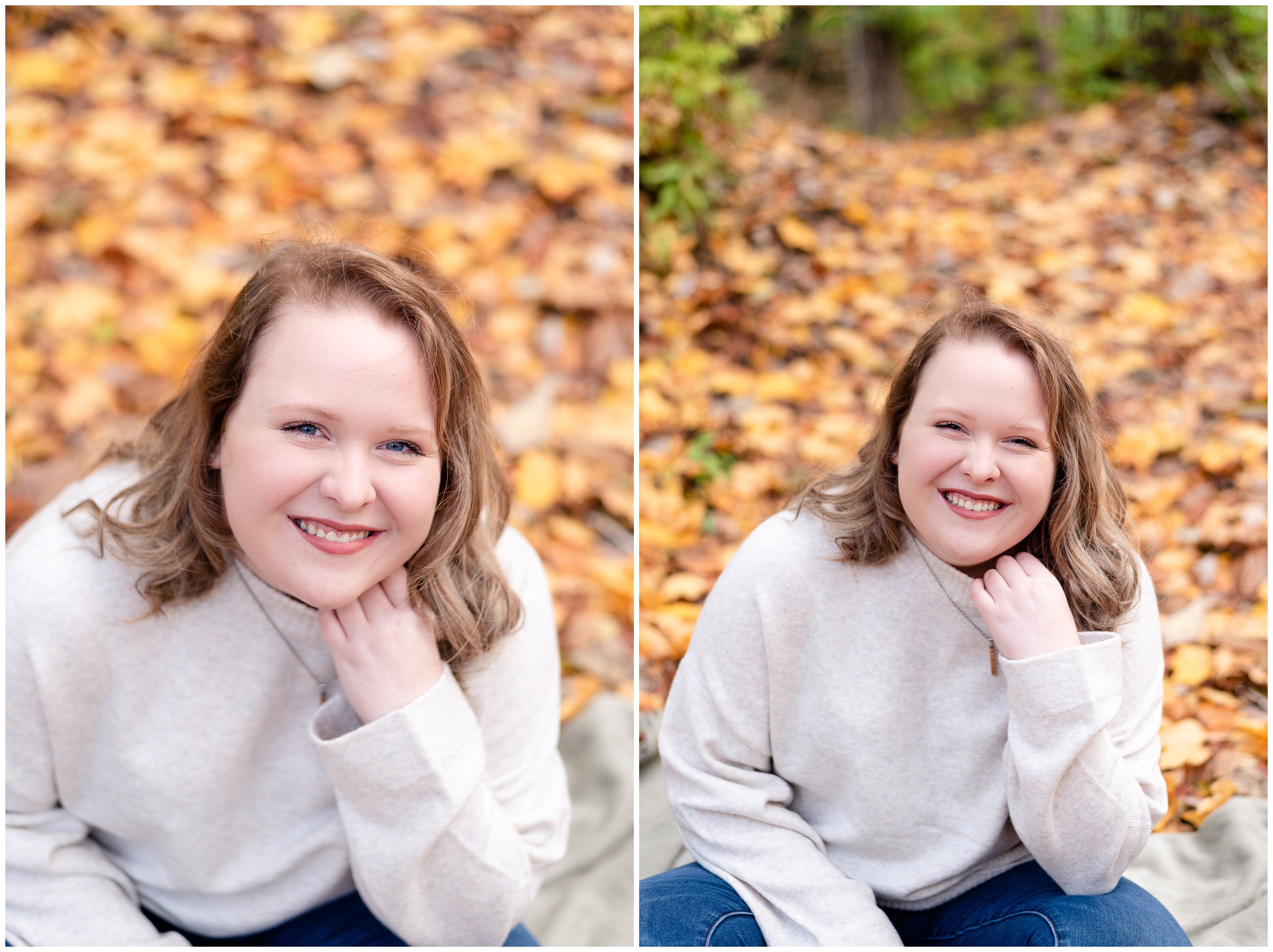 Senior photos with fall leaves