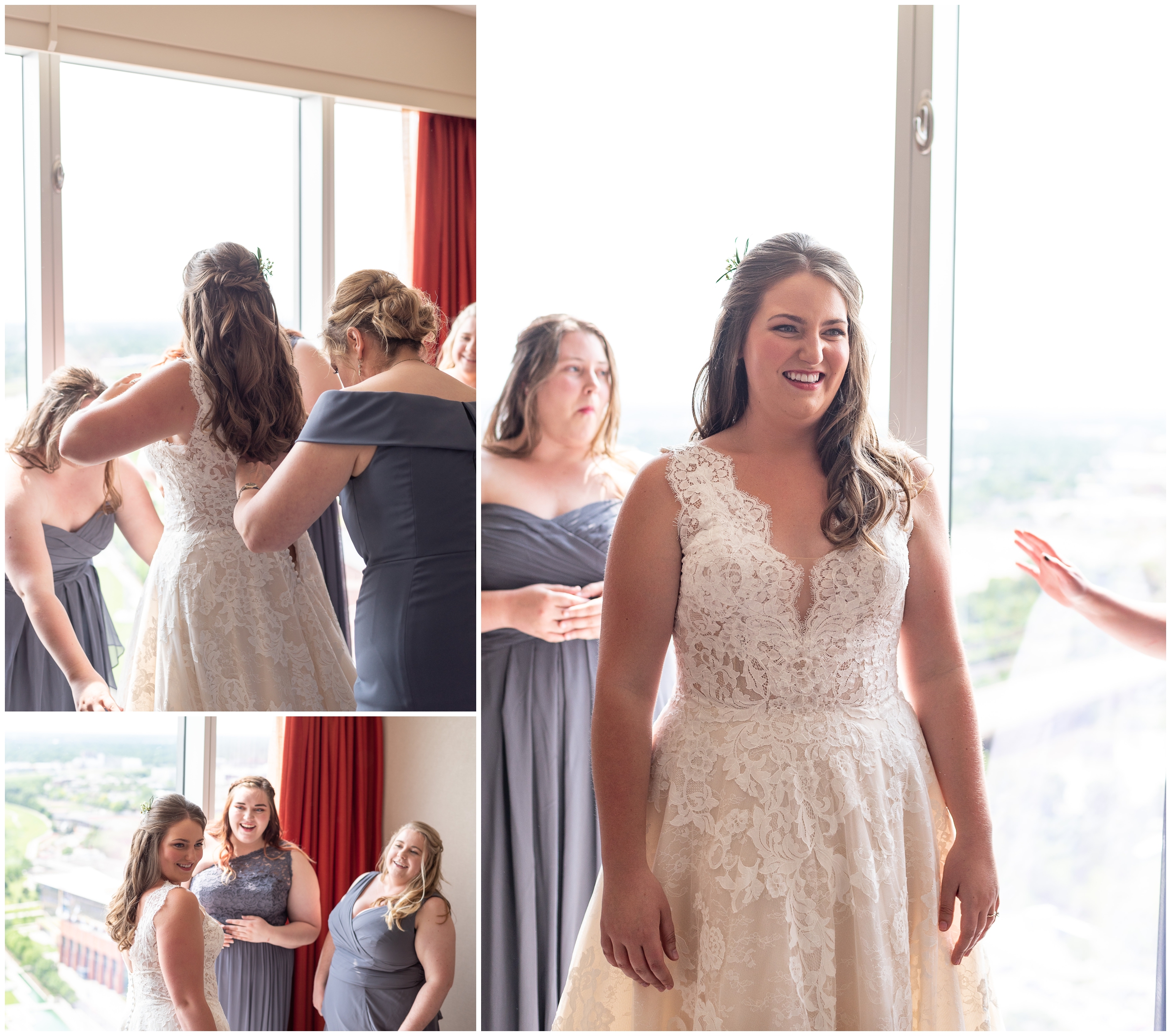 Bride getting ready at the JW Marriott in Indianapolis, IN before getting married at the Eiteljorg Museum 