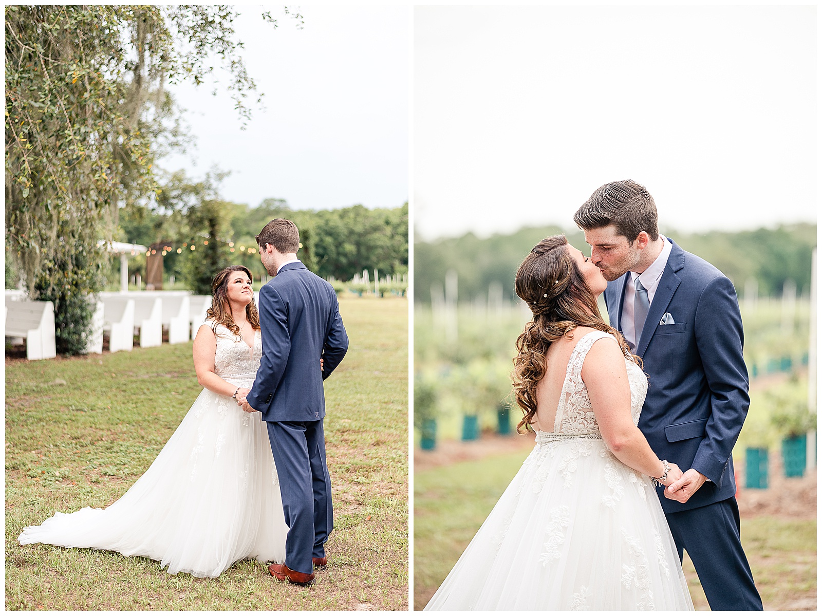 First look with Bride and Groom at a Wedding at Ever After Farms Blueberry Barn 