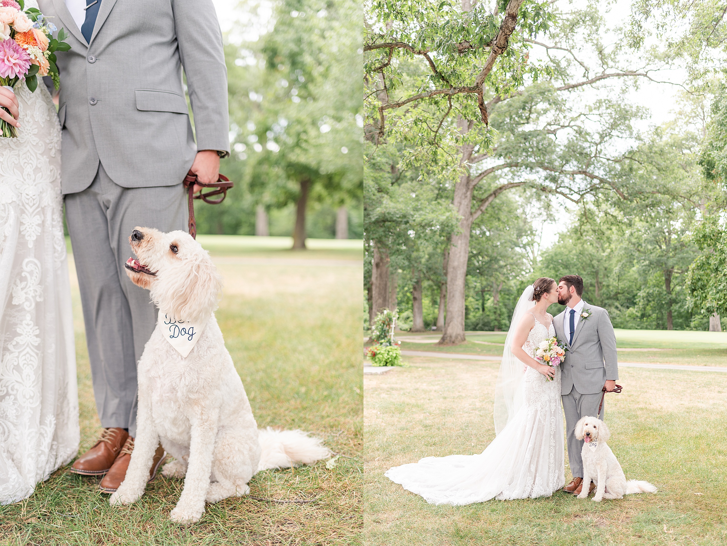 Bride and Groom with their dog | Anderson Country Club Wedding, Indiana