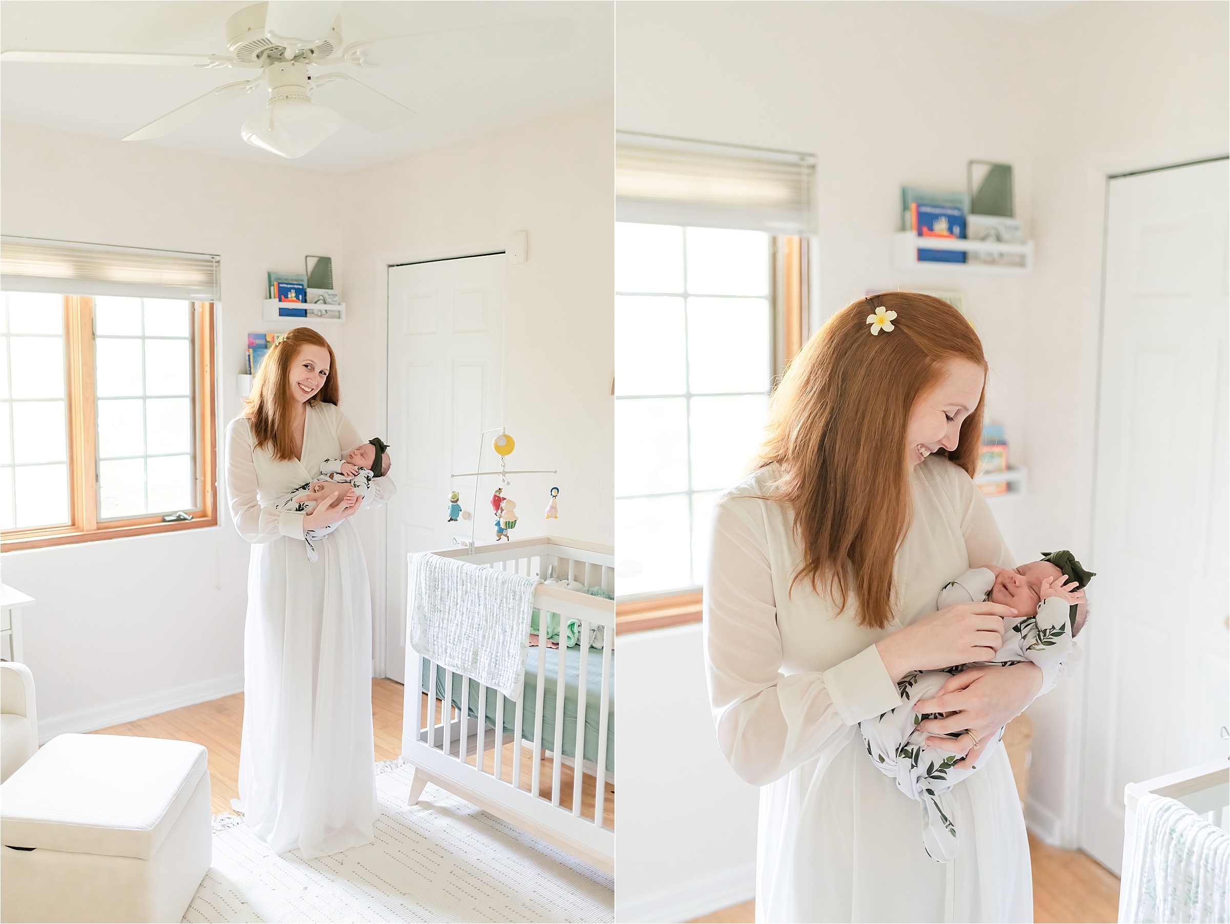 Mom holding baby in nursery | Lifestyle Newborn Photography