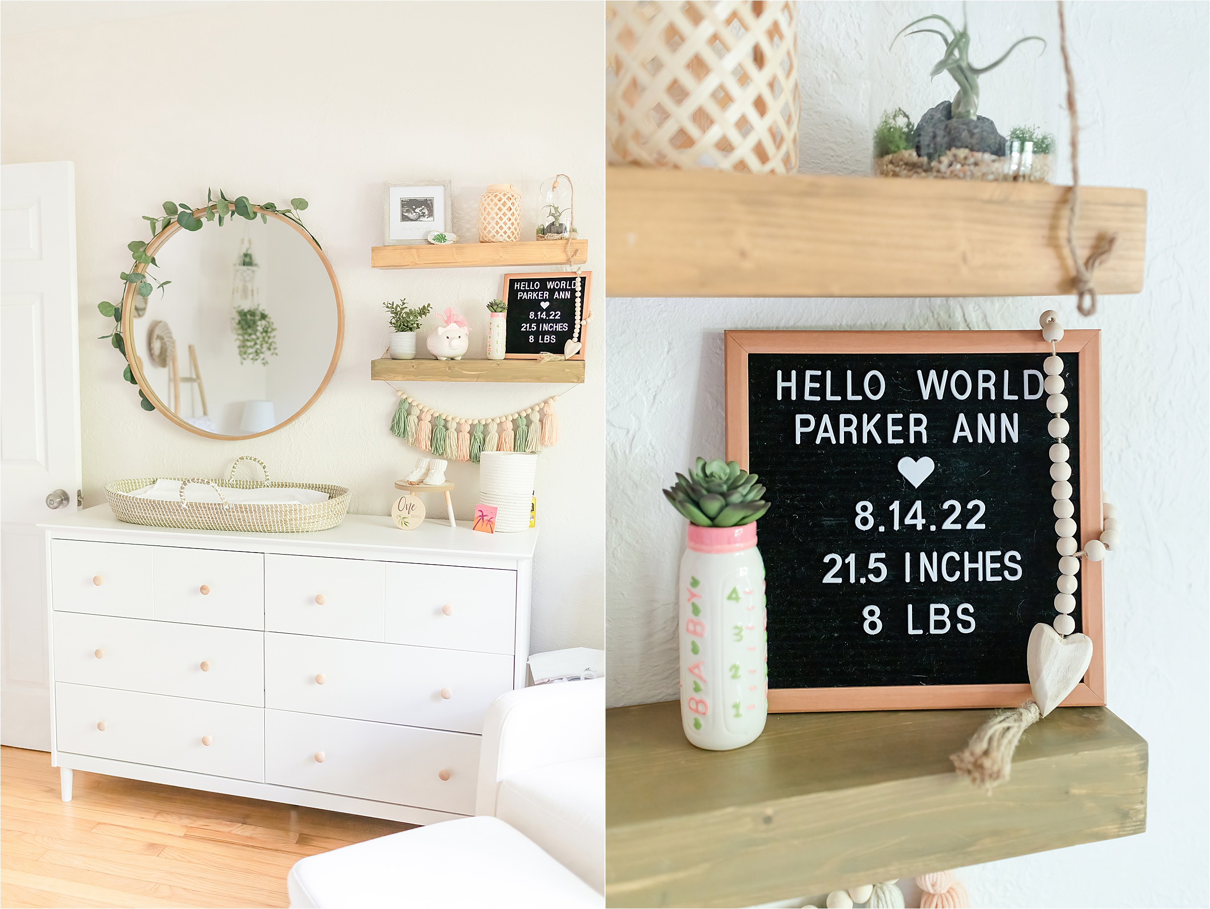 White modern baby nursery with touches of greenery | Lifestyle Newborn Photography