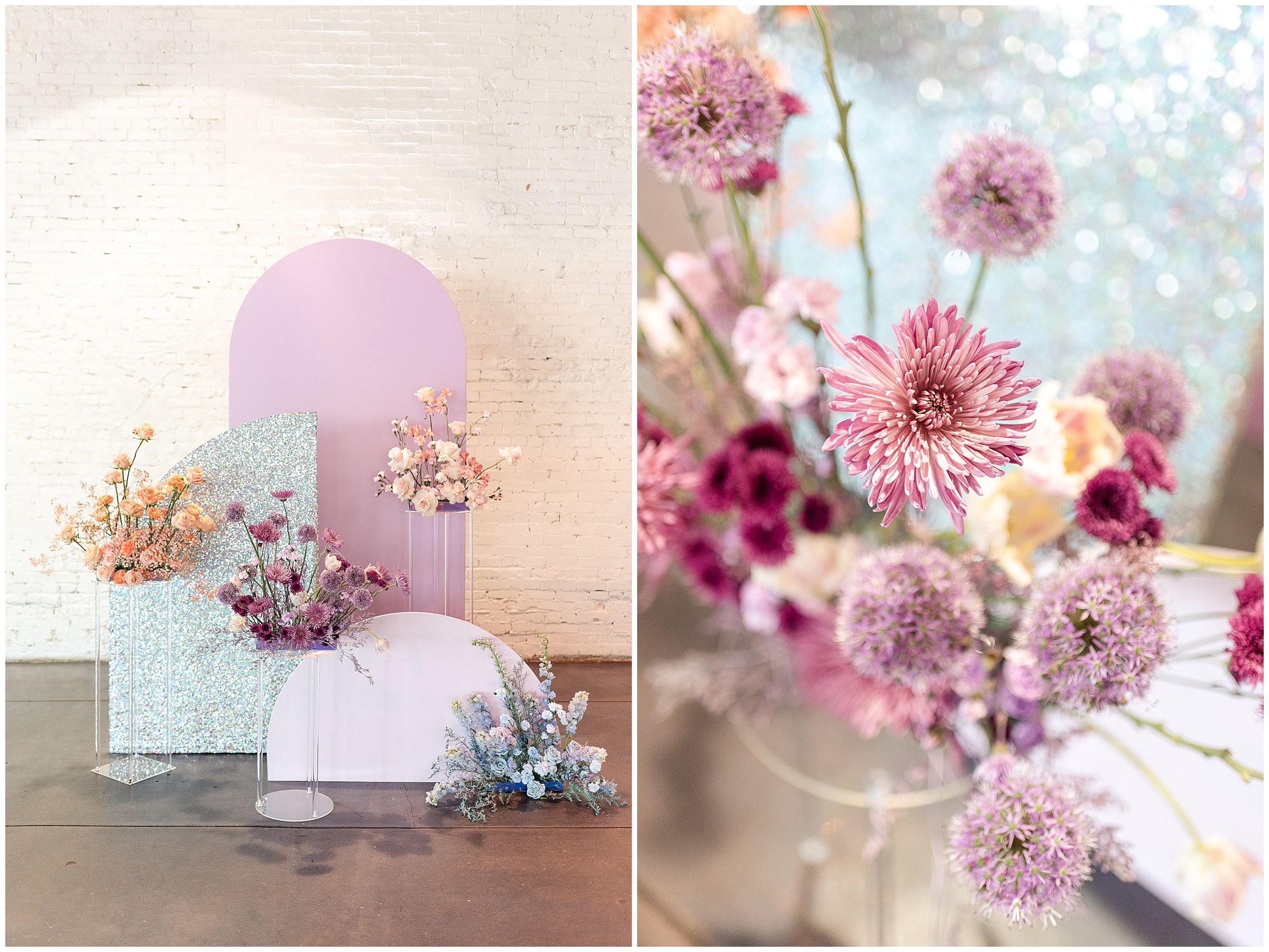Floral and pastel ceremony arch for Iridescent Wedding at Haus 820