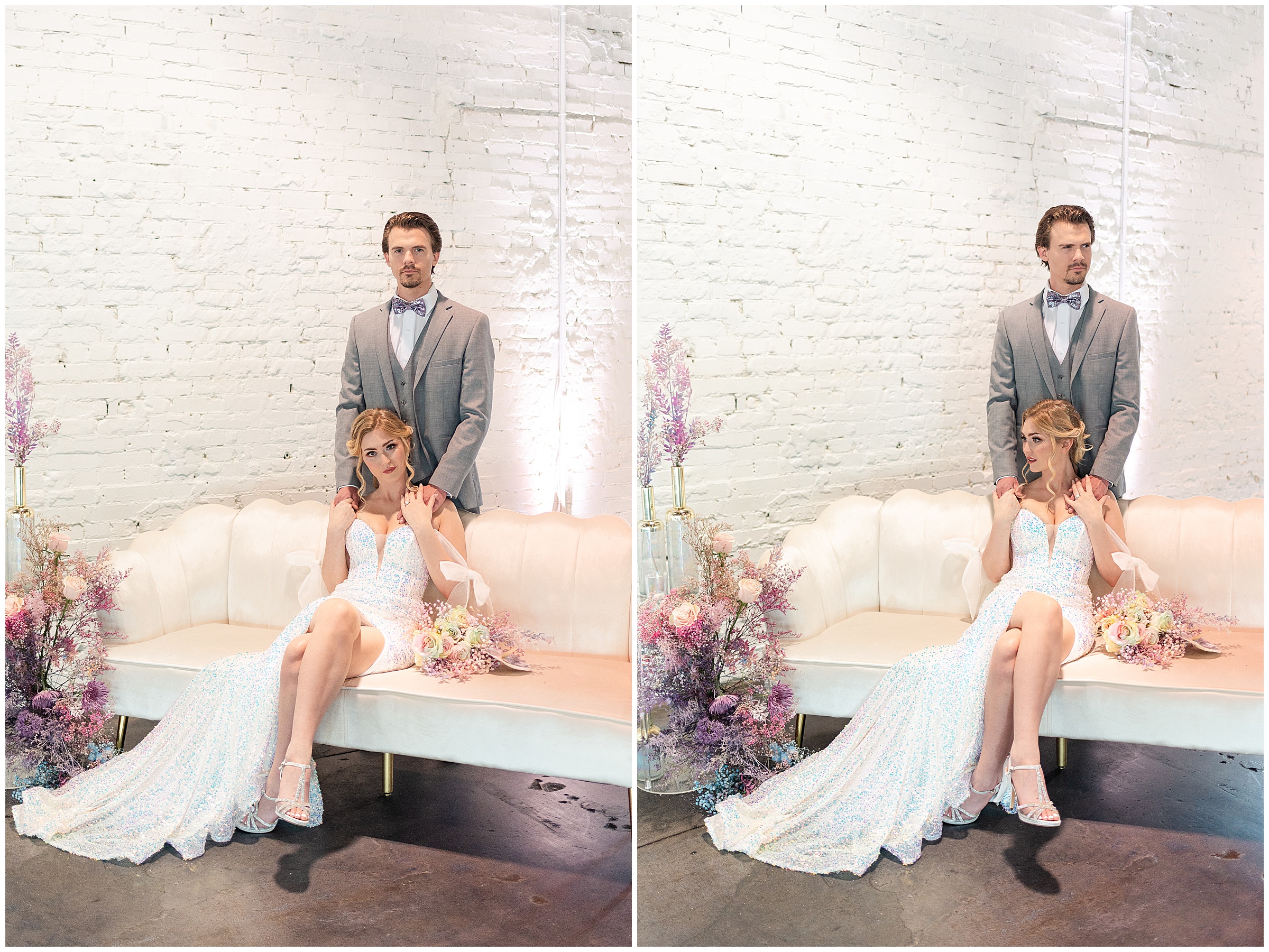Bride and Groom posing at their Iridescent Wedding at Haus 820