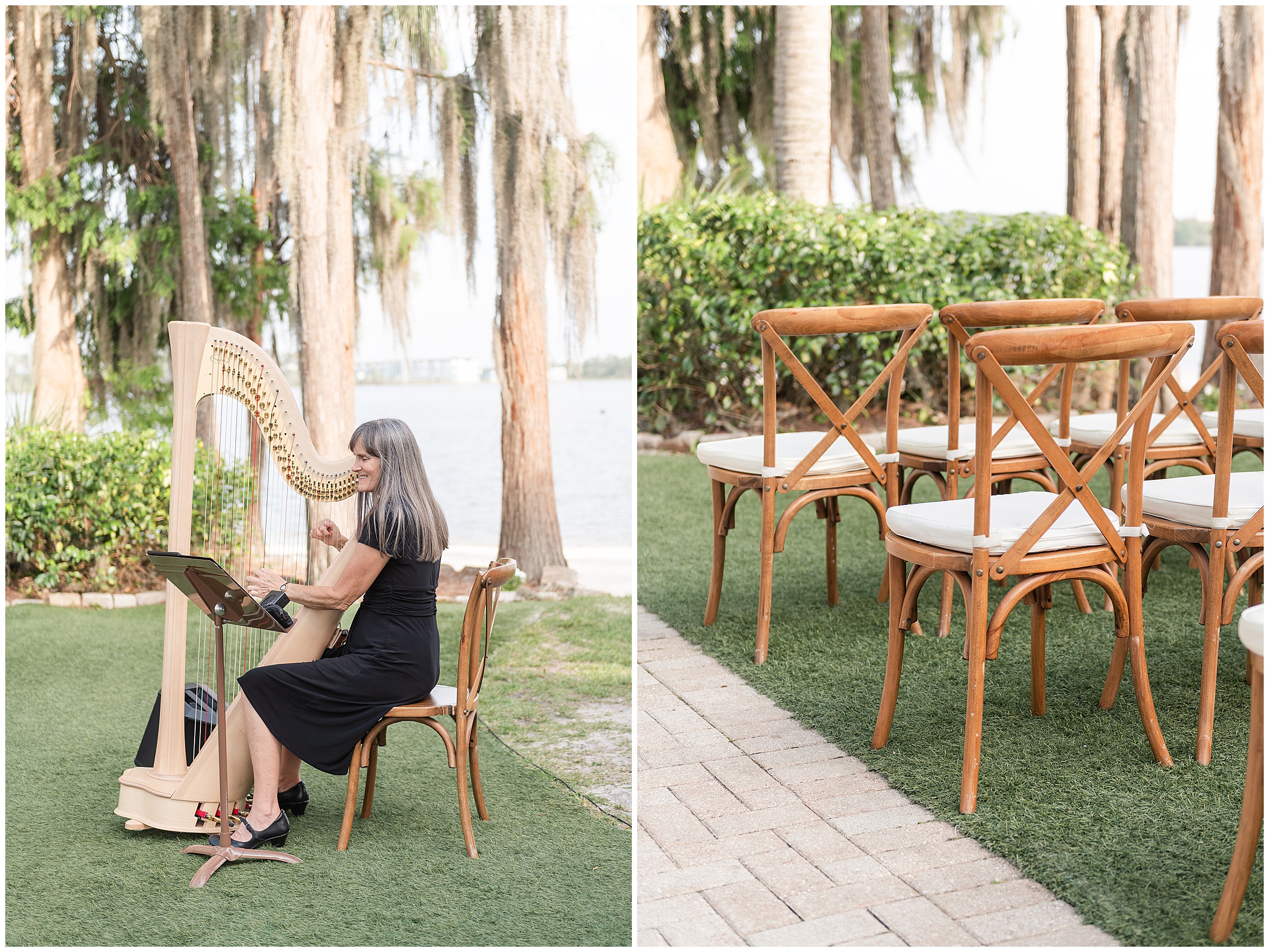 Harpist and the ceremony chairs at a Paradise Cove Wedding in Orlando, FL