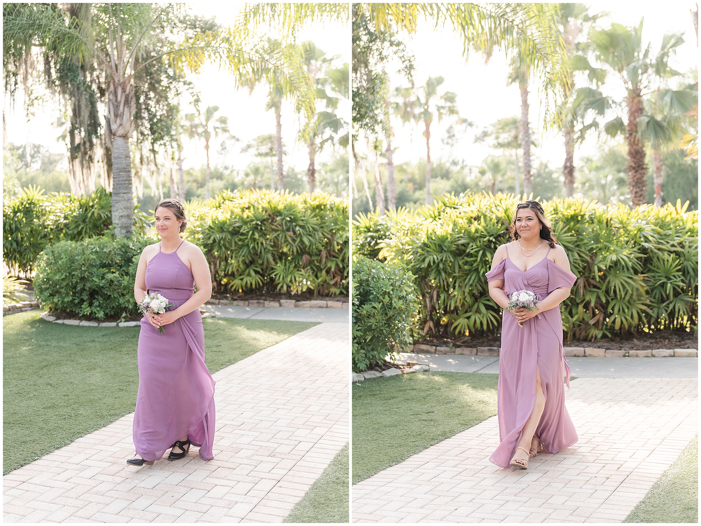 Bridesmaids walking down the aisle at a Paradise Cove Wedding in Orlando, FL