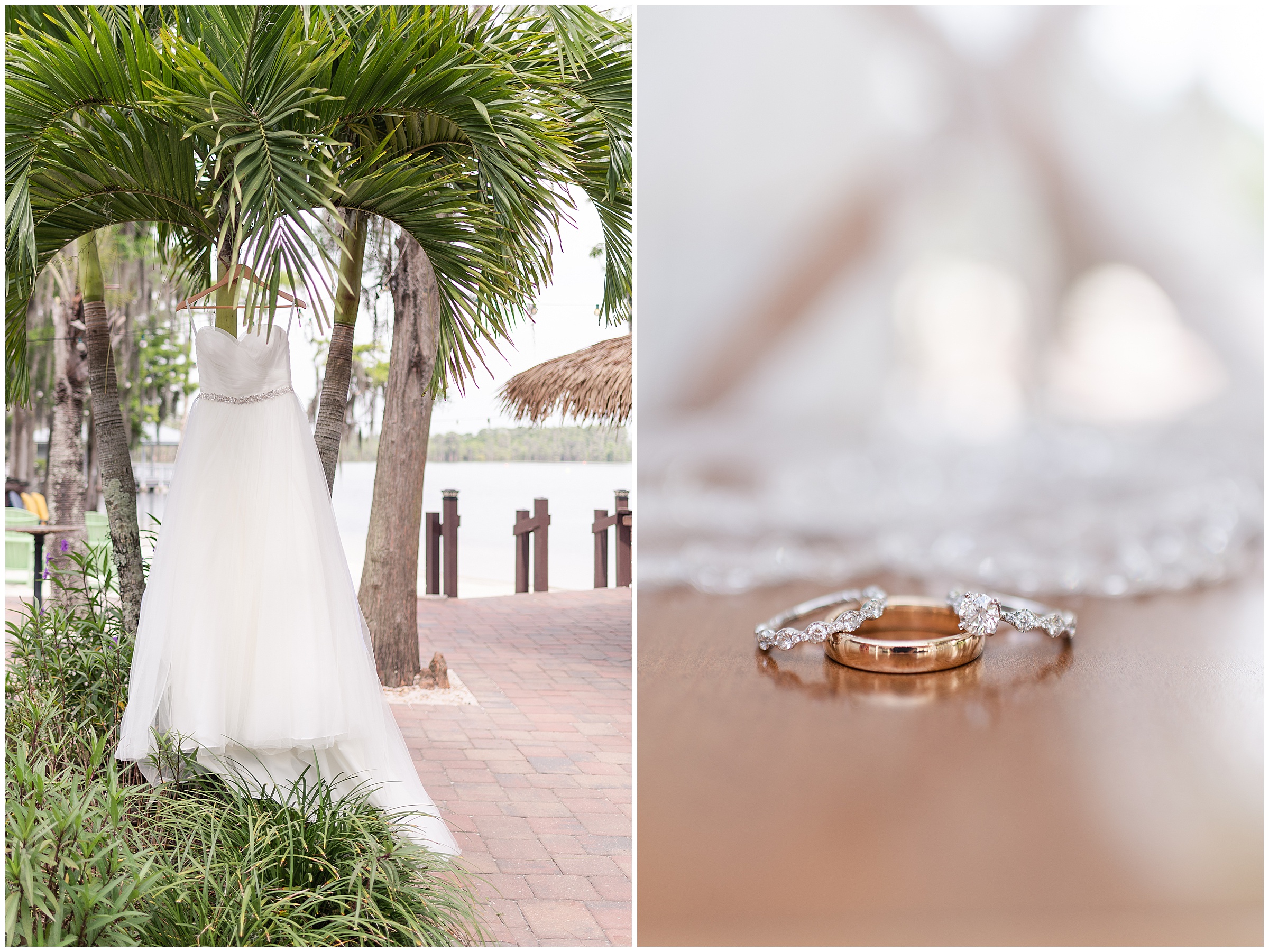 Wedding Dress and rings at a Paradise Cove Wedding