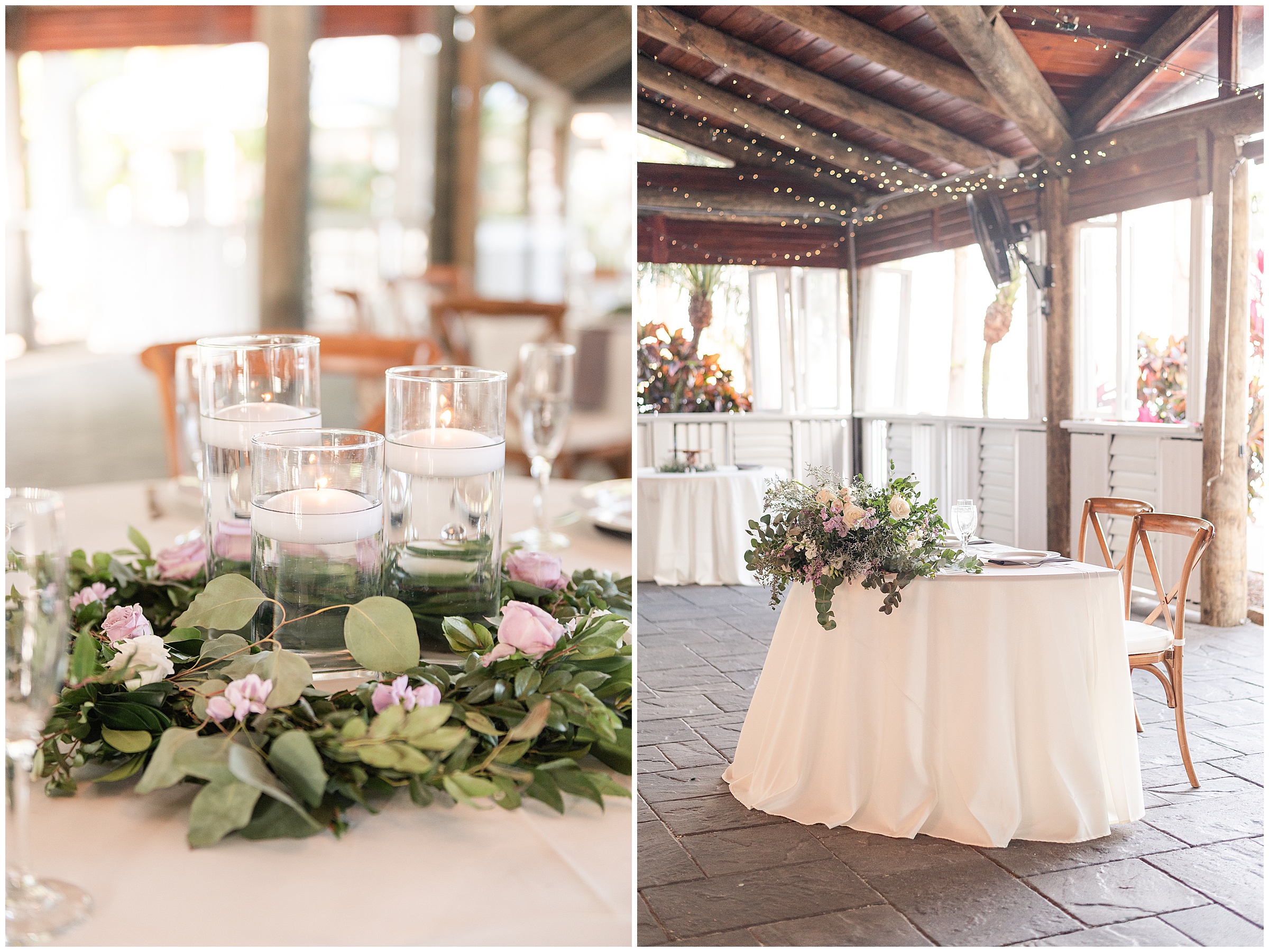 Reception table and sweetheart table at a Paradise Cove Wedding in Orlando, FL