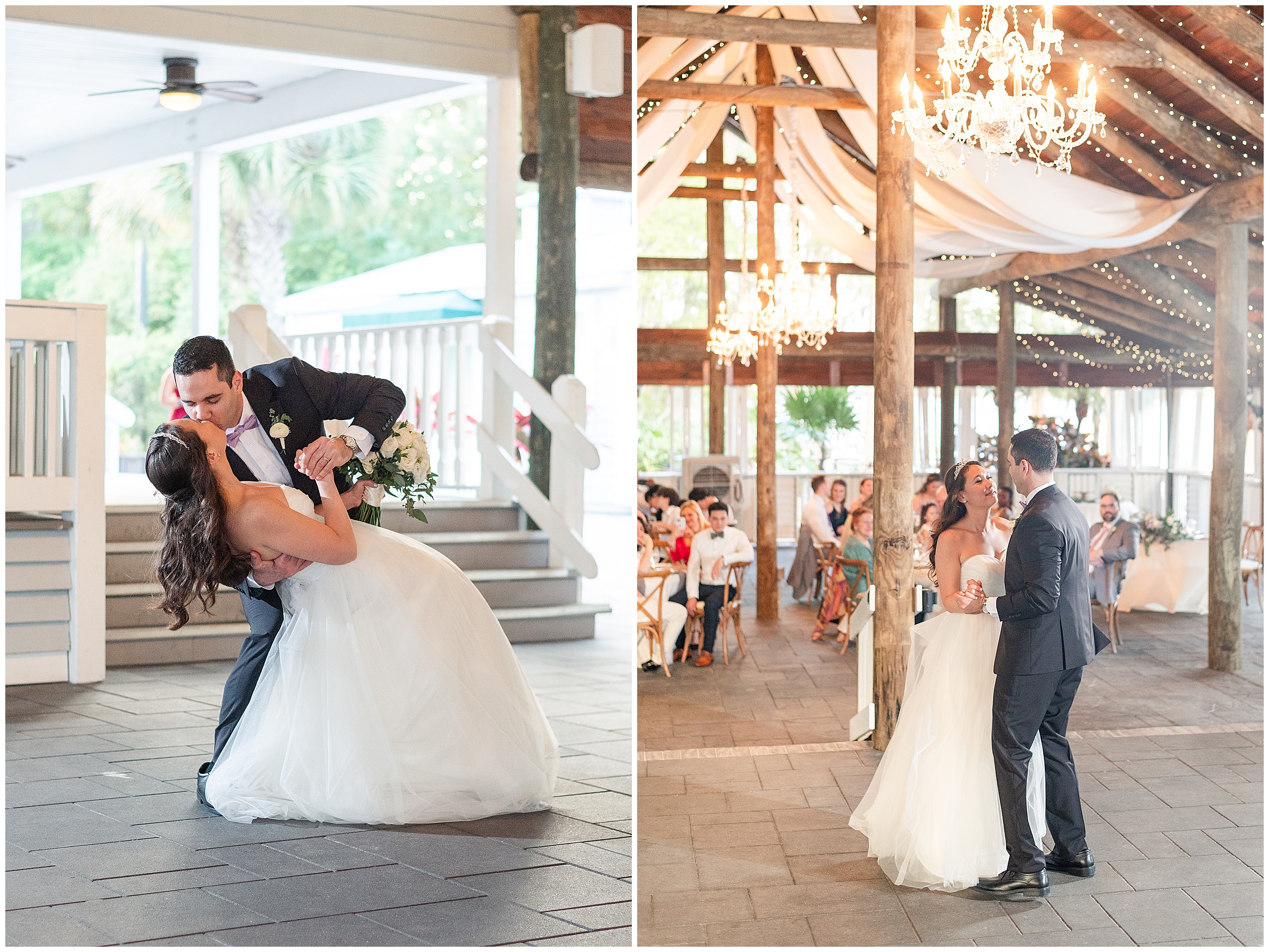 Bride and groom entering the reception at their Paradise Cove Wedding in Orlando, FL