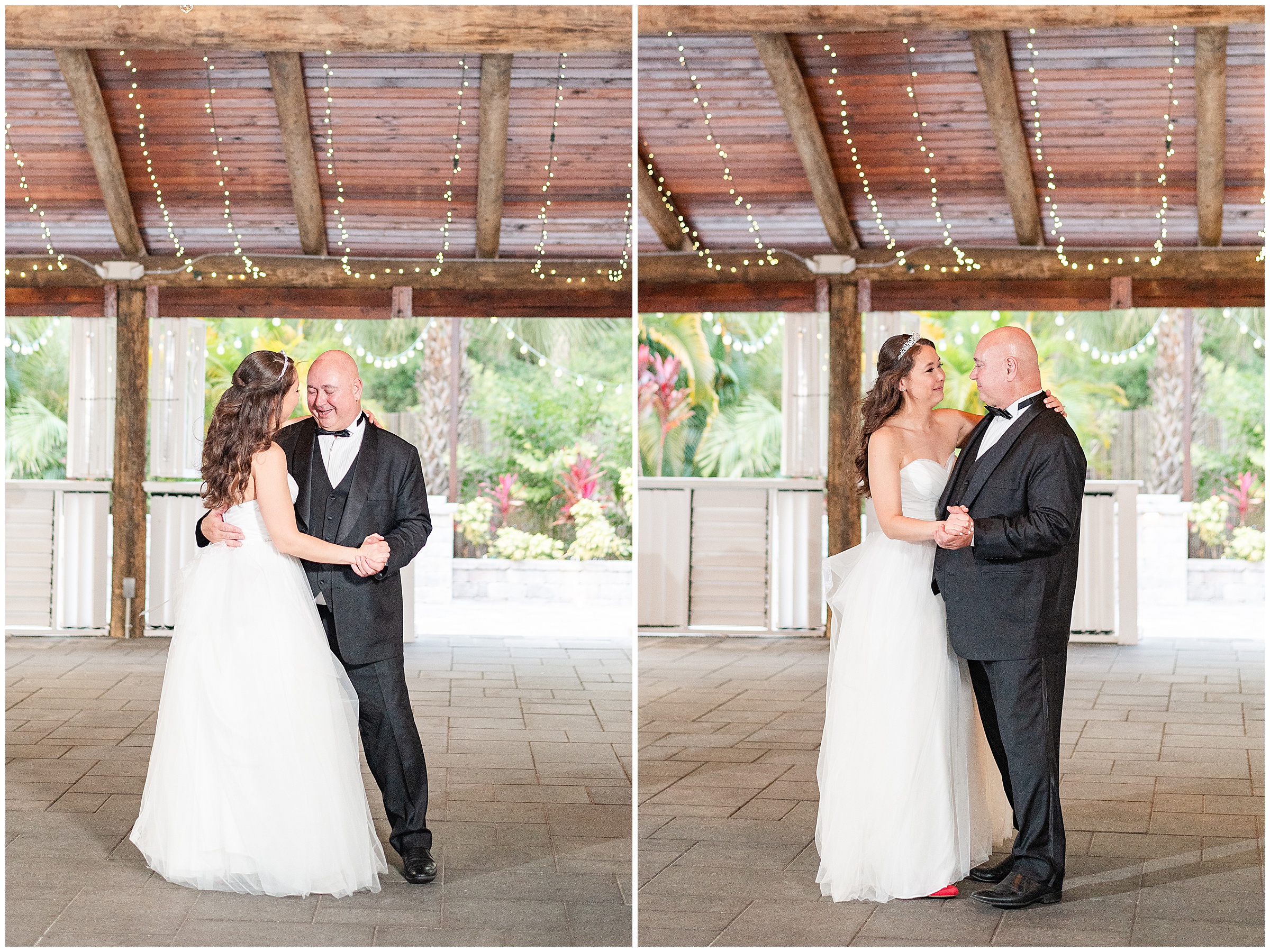 Bride and father dancing at the reception during their Paradise Cove Wedding in Orlando, FL