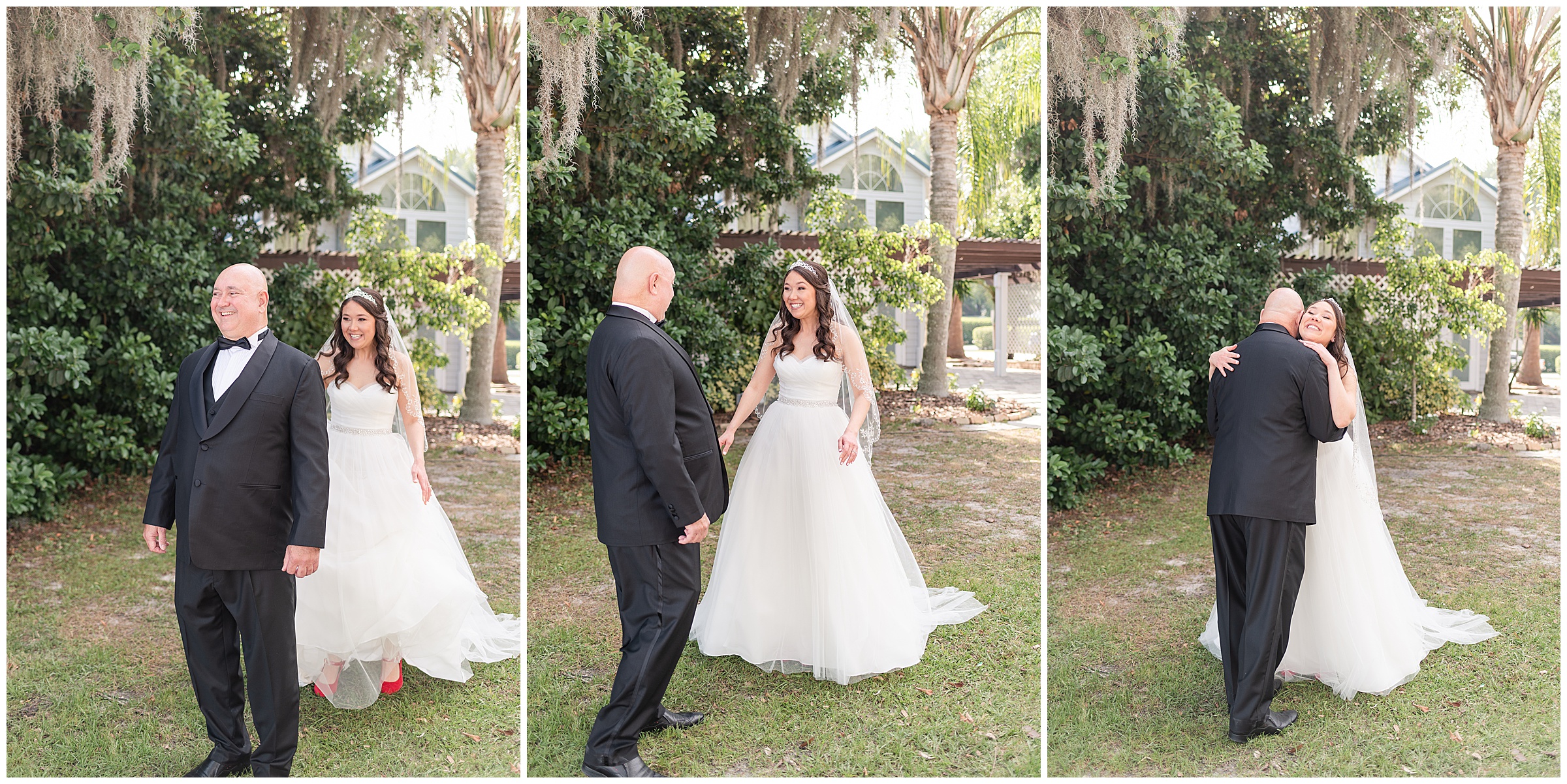 Bride and fathers first look at a Paradise Cove Wedding in Orlando, FL