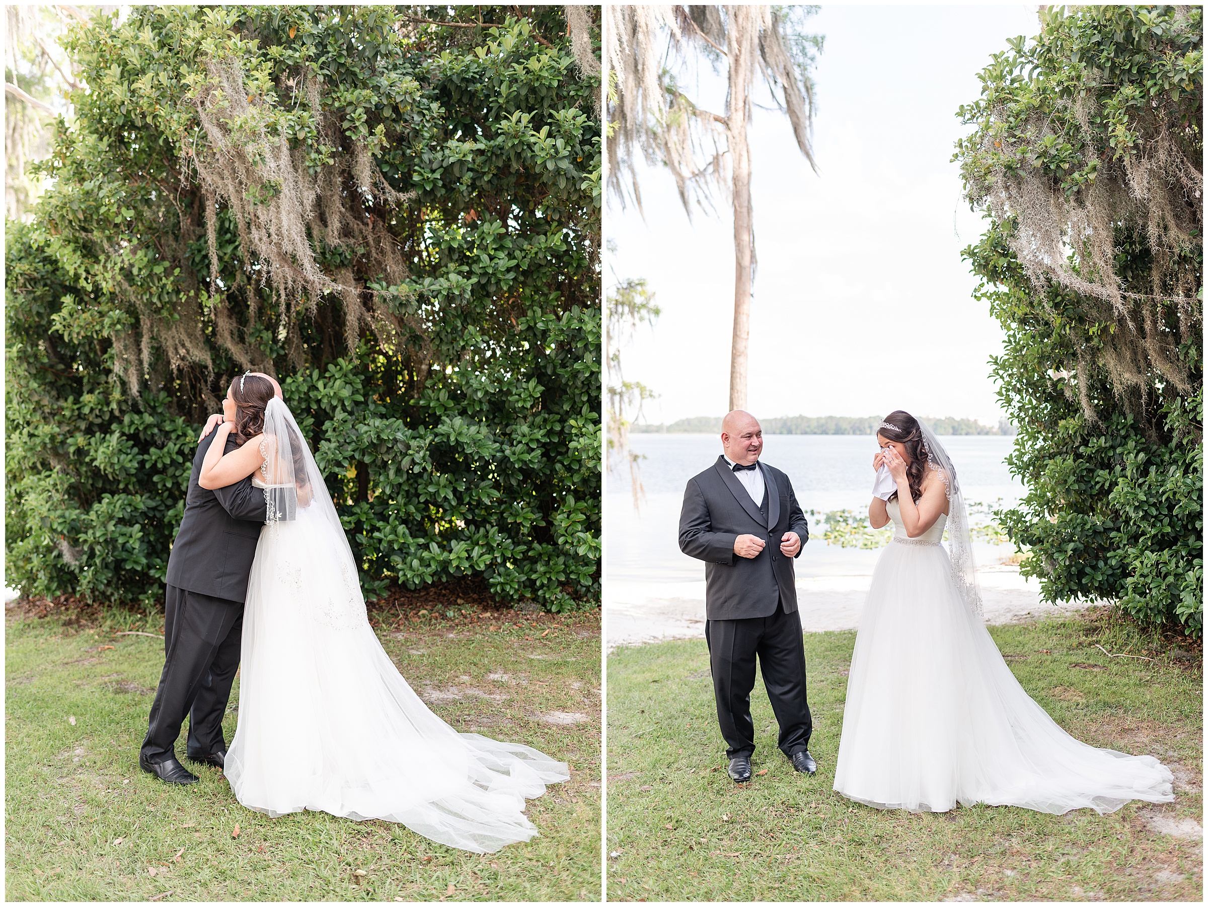 Bride and fathers first look at a Paradise Cove Wedding in Orlando, FL