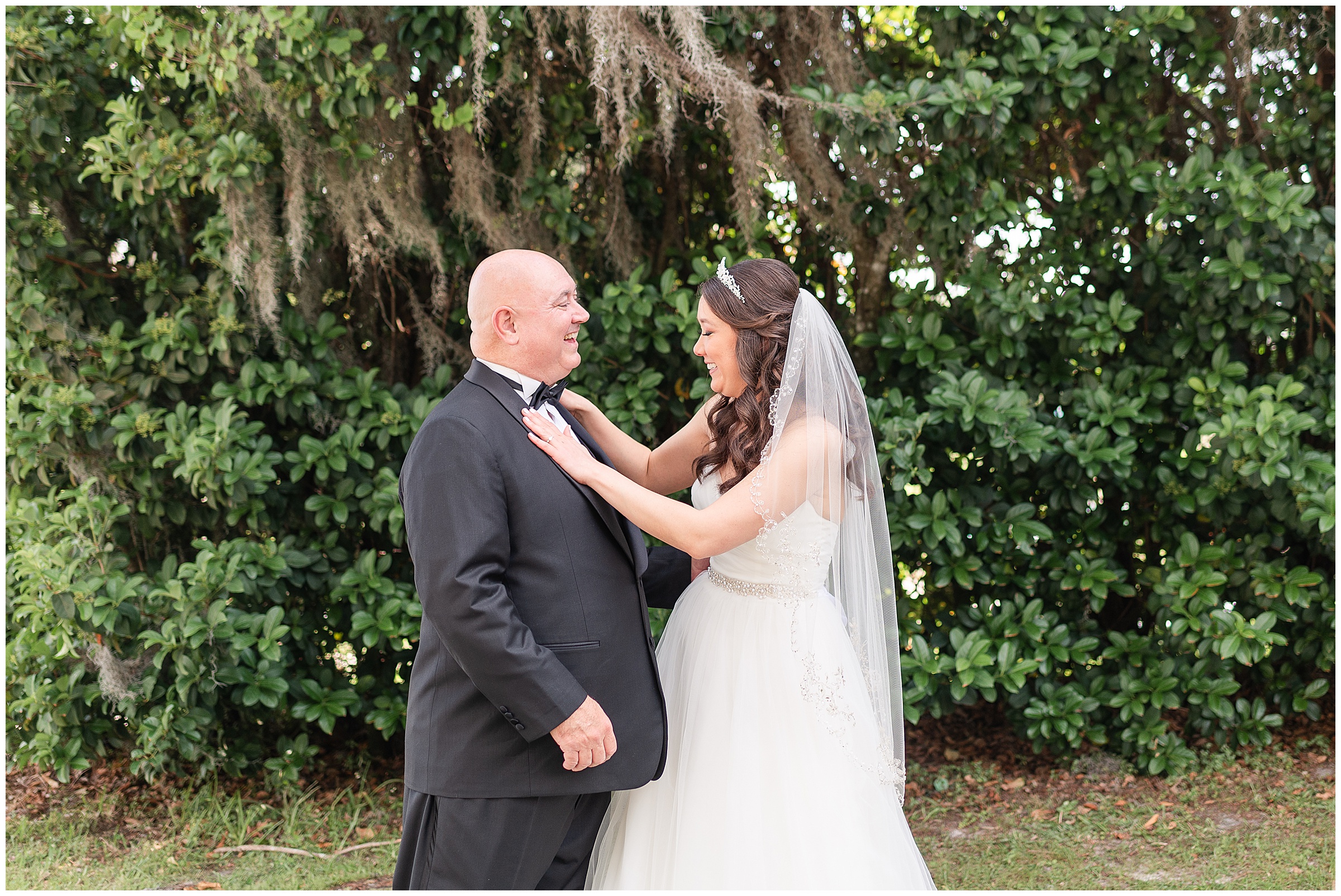 Bride and fathers first look at a Paradise Cove Wedding in Orlando, FL