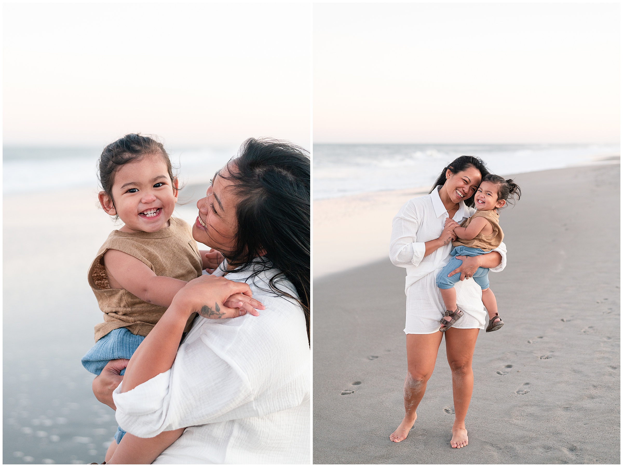 A mother and toddler son posing for Cocoa Beach Mommy & Me Photos.