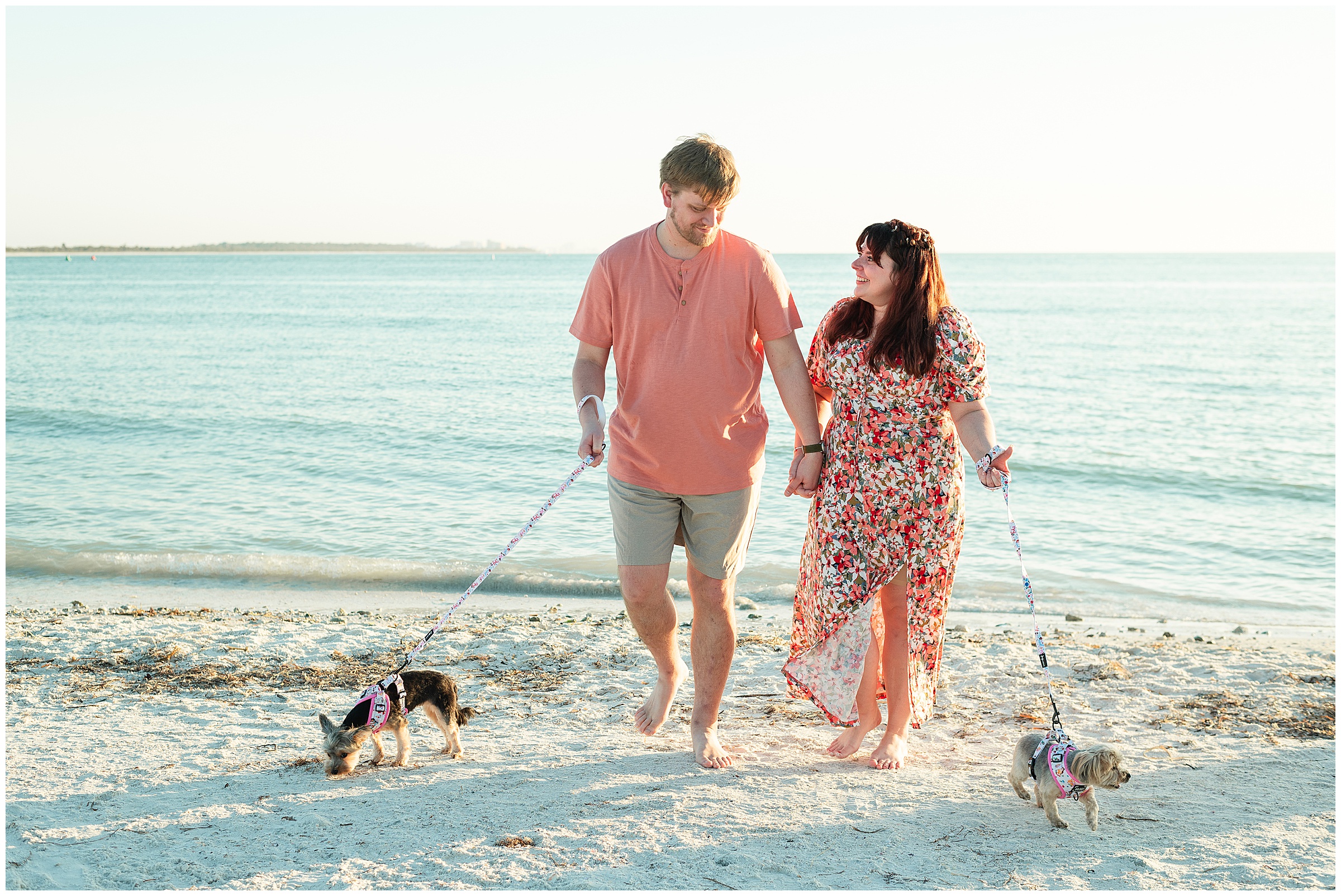 Honeymoon Island Engagement with dogs on the beach