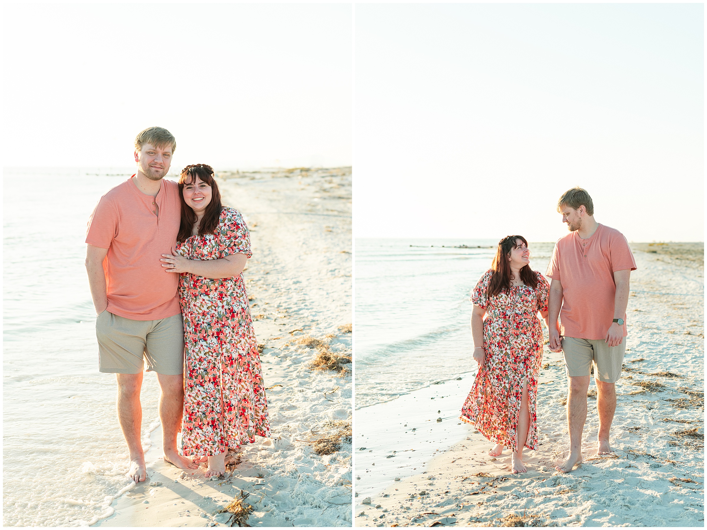 Couple walking on the beach during their Honeymoon Island Engagement Session