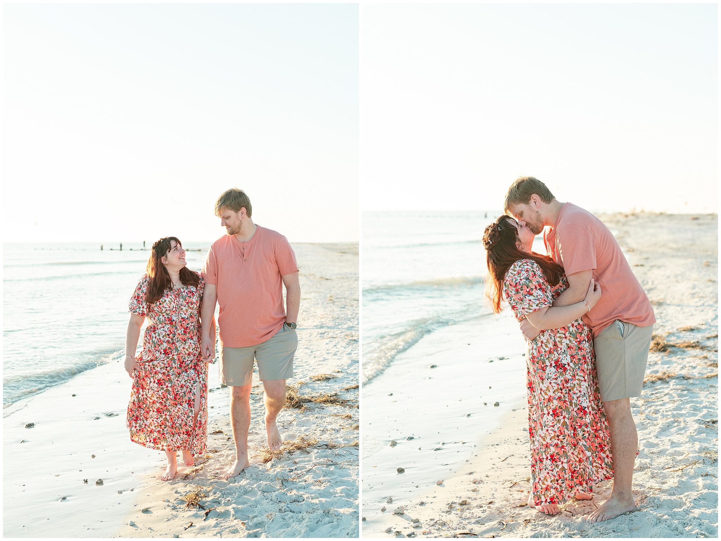 Couple walking on the beach during their Honeymoon Island Engagement Session