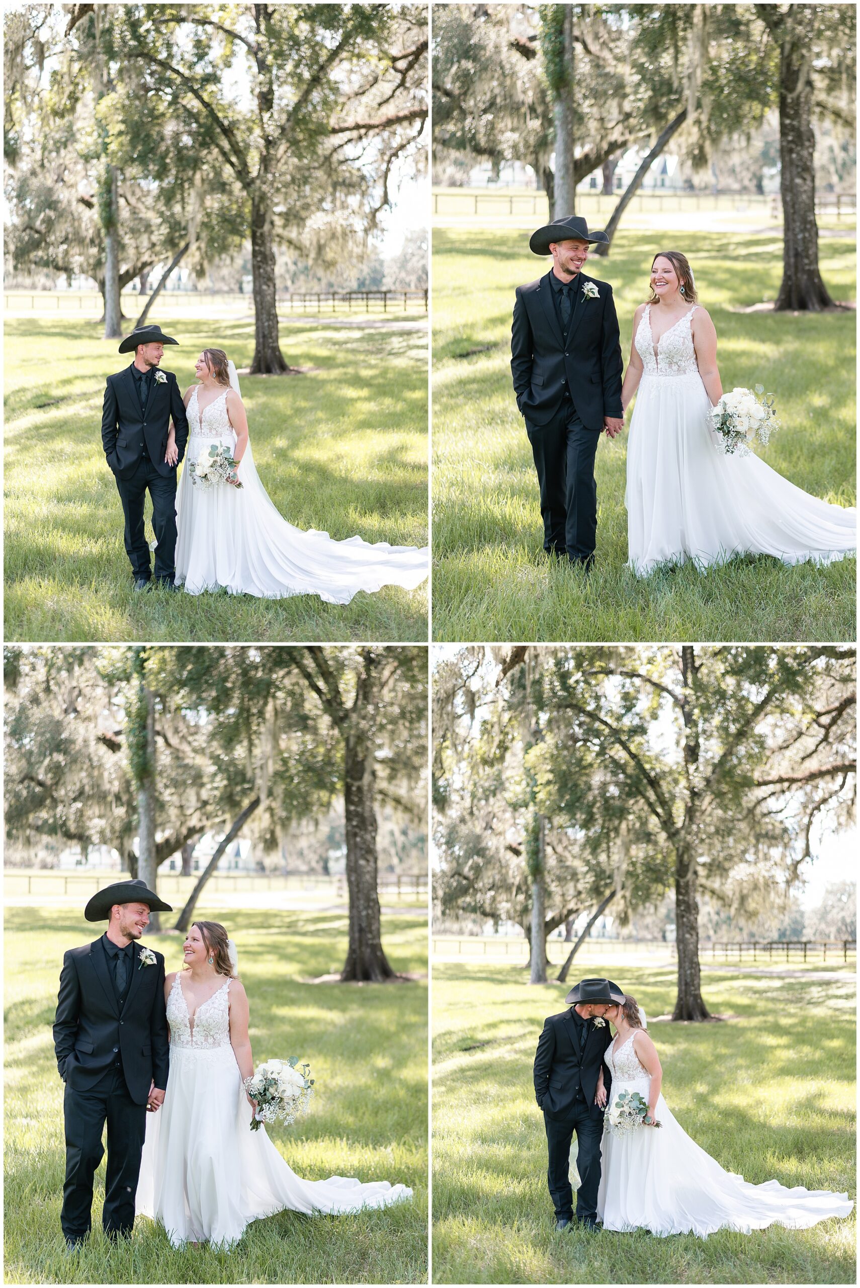 A bride and groom smiling and laughing with one another at their Ocala Wedding at Protea Weddings and Events. 