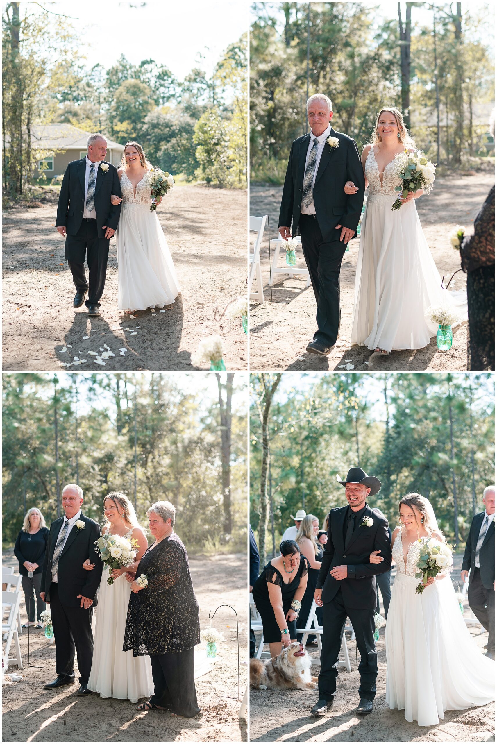 A bride walking down the aisle with her father. 