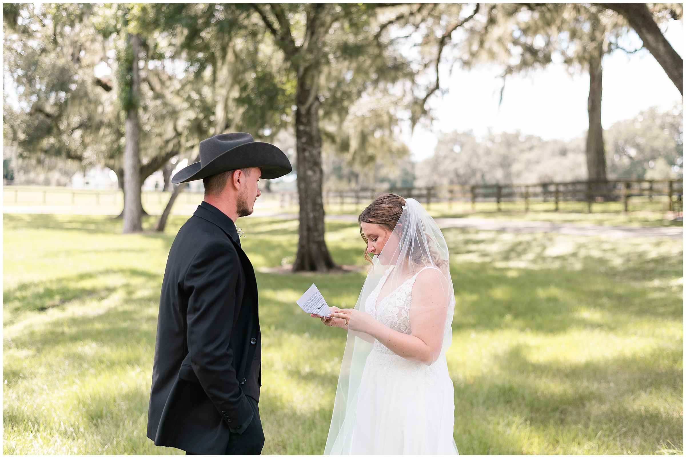 A bride reading her heartfelt vows to her soon to be husband. 